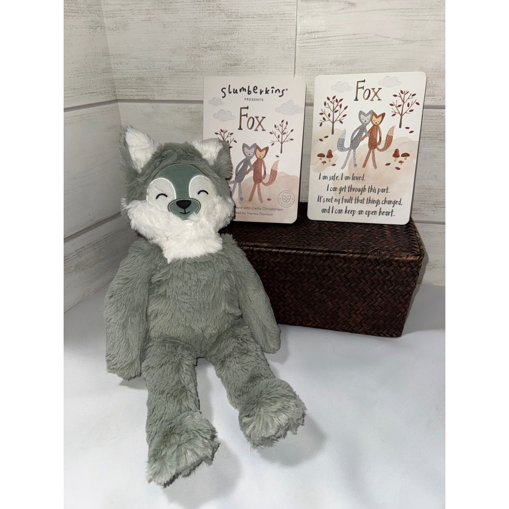 Slumberkins Fox Kin Plush and Board Book Set Grey‎ Stuffed Animal Family Change